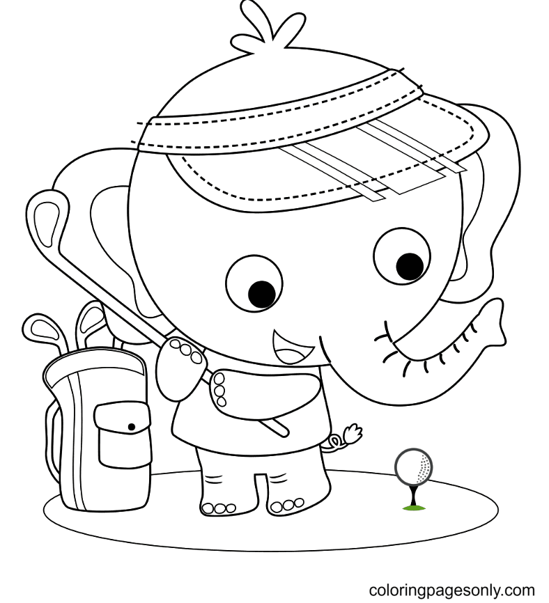 Elephant Playing Golf Coloring Page