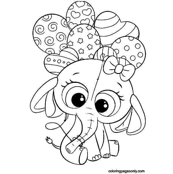 Elephant with Balloons Coloring Page