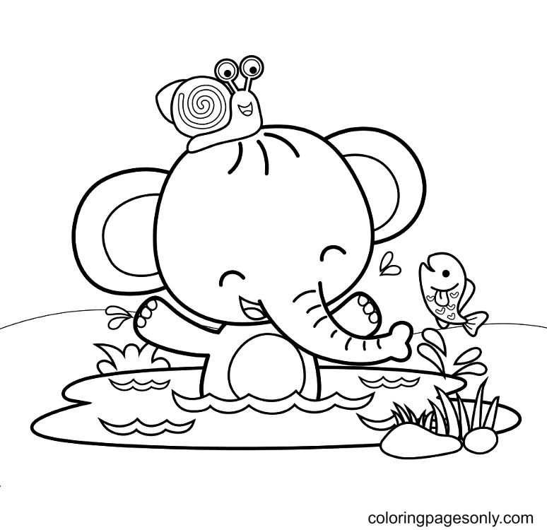 Elephant in the lake Coloring Page