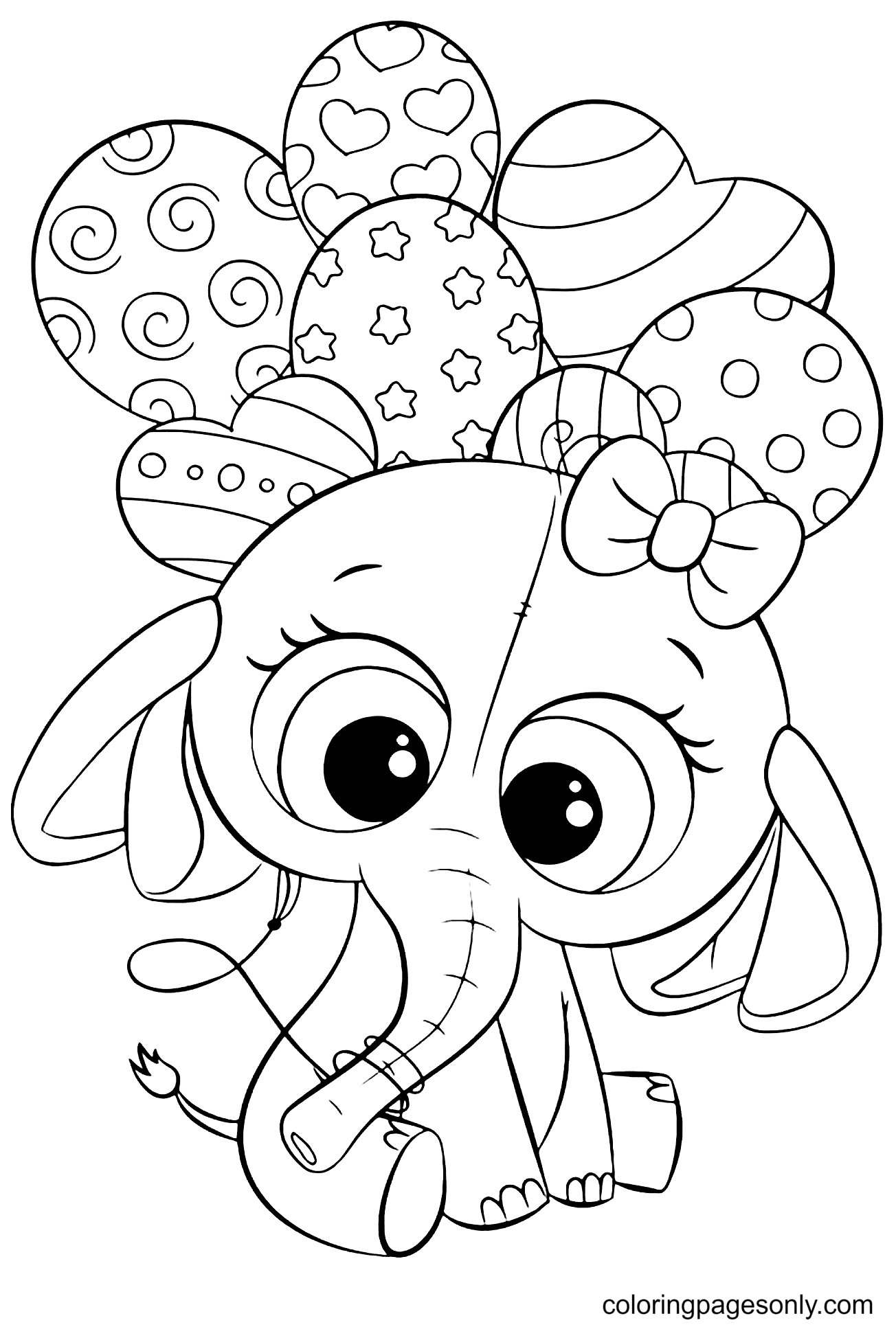 Elephant with Balloons Coloring Pages