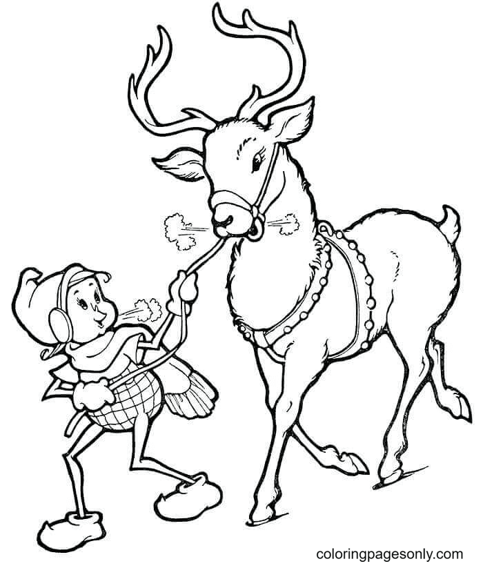 Elf And Reindeer Coloring Page