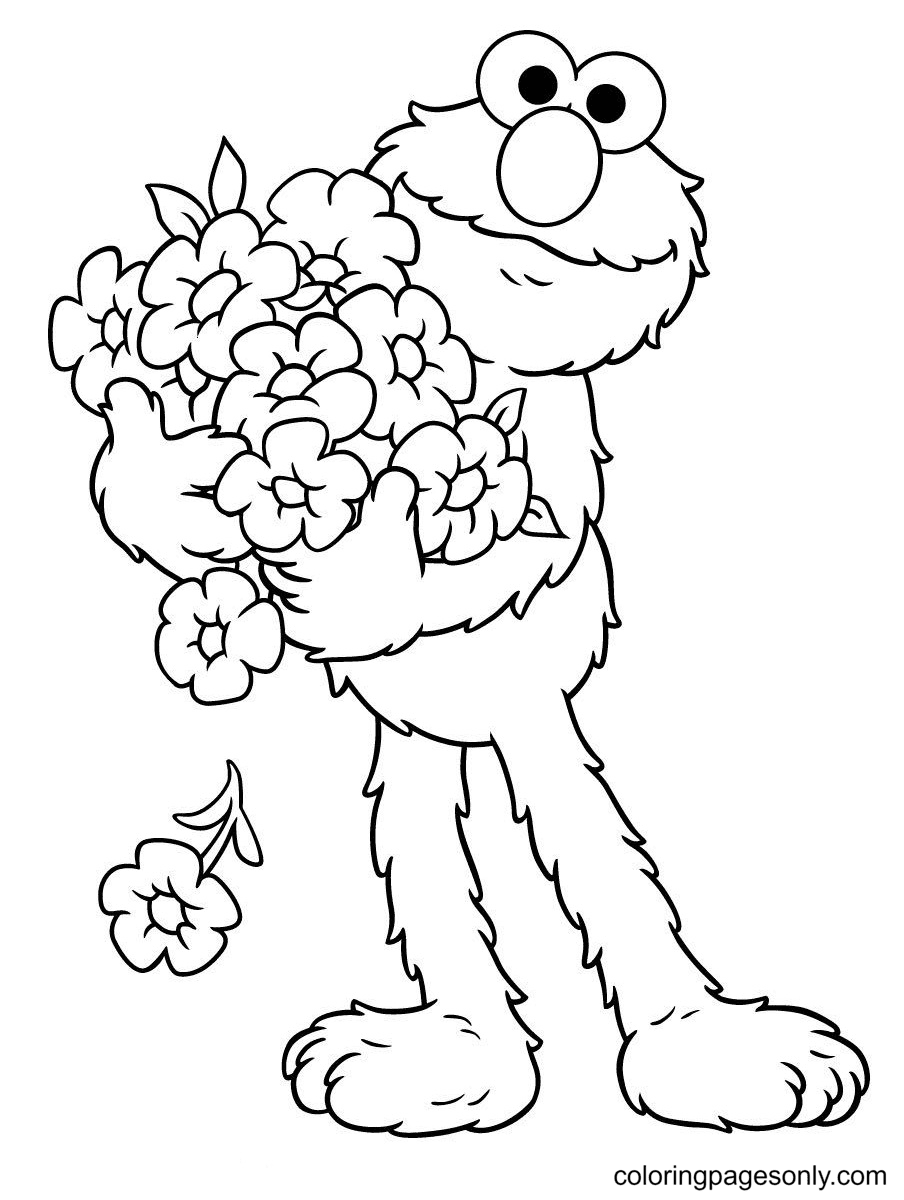 Elmo Holding A Bouquet Coloring Pages