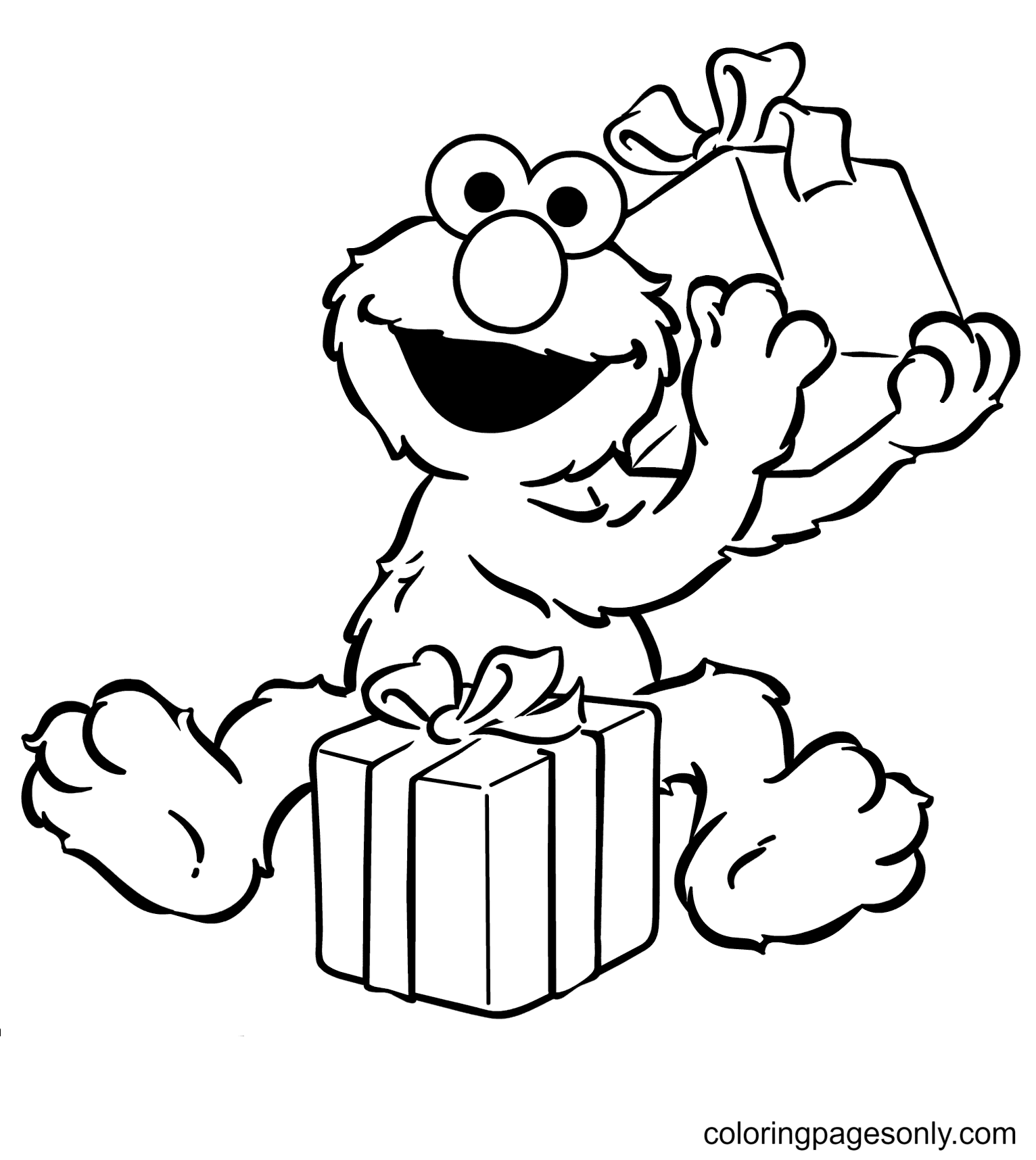 Elmo Opening Birthday Presents Coloring Page