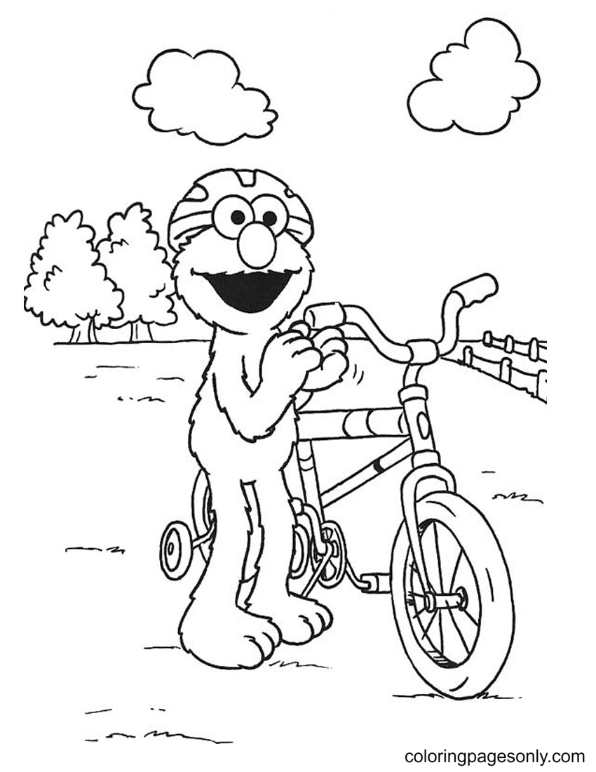 Elmo with The Bike Coloring Page