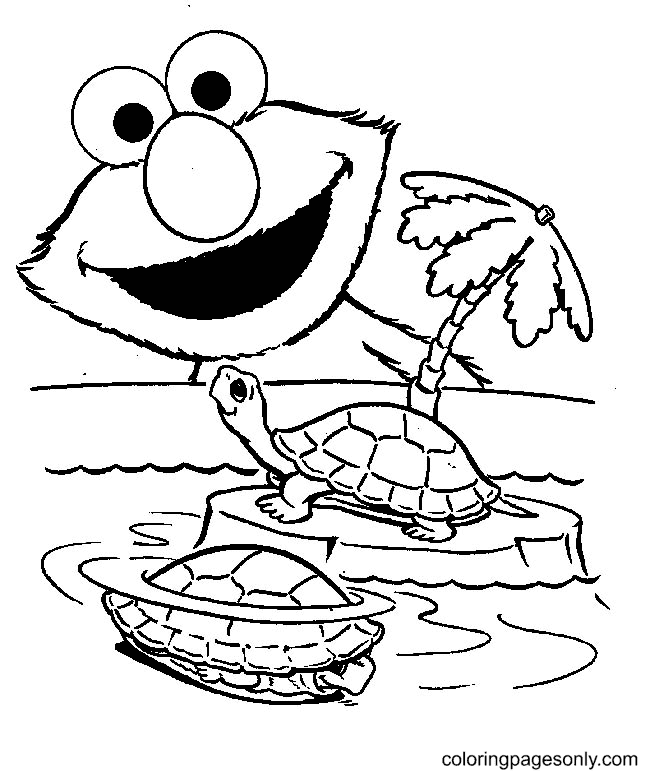 Elmo with Two Turtles Coloring Page