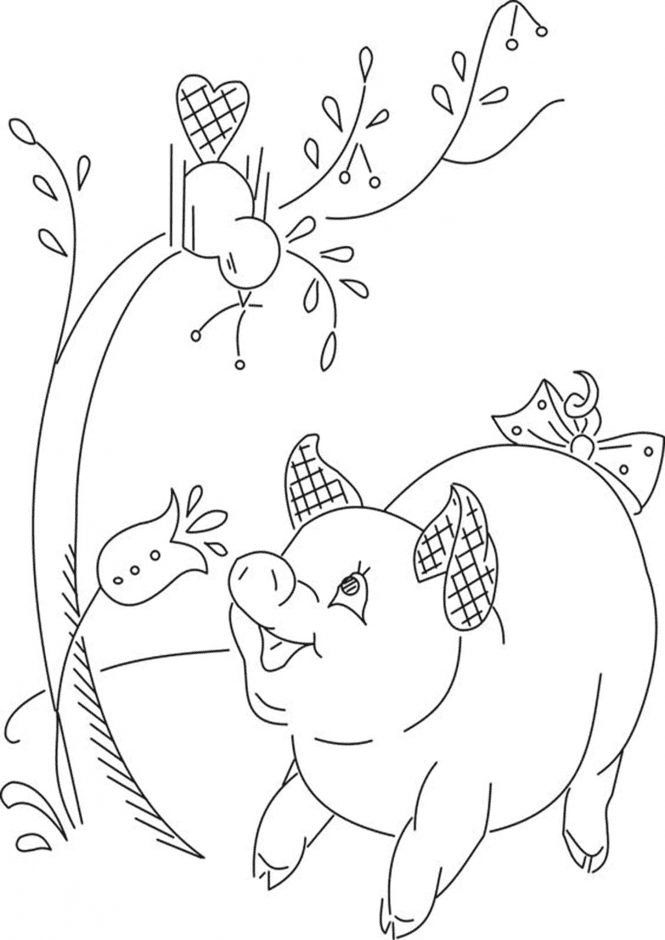 Coloriage gros cochon avec un arc sur la queue