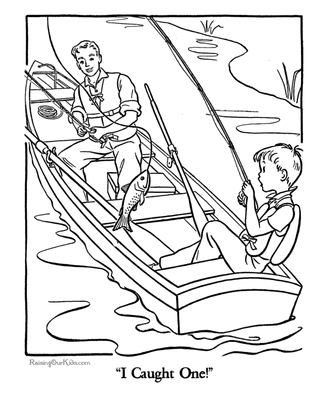 desenho de Pai e filho estão pescando para colorir