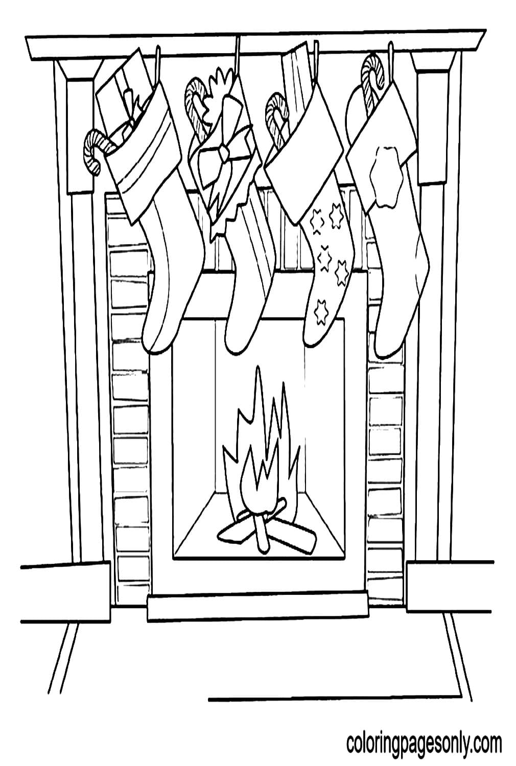 Fireplace and Stockings Coloring Page - Free Printable Coloring Pages