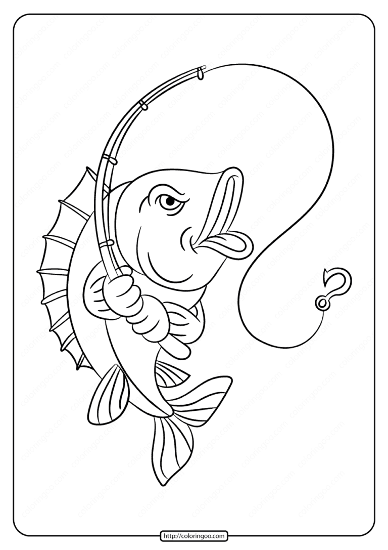 Desenho de peixe com vara de pescar para colorir