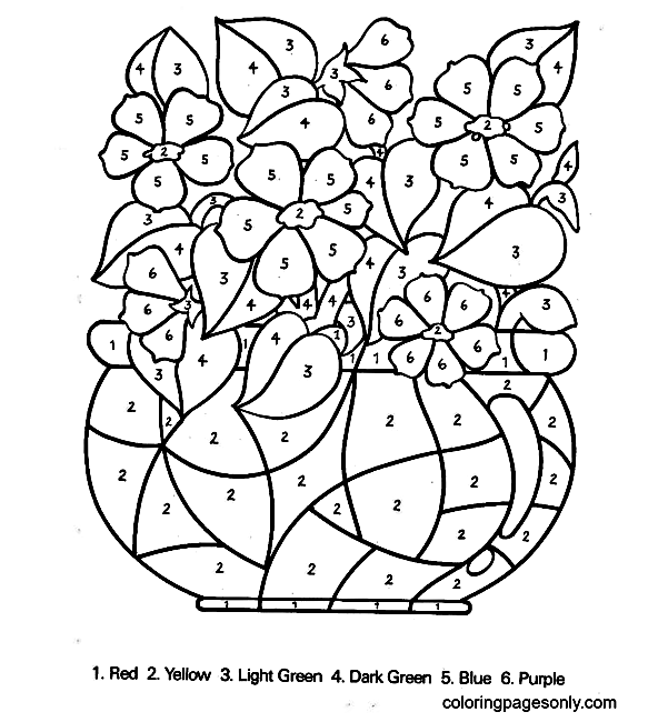 Flower Vase Color By Number Coloring Pages