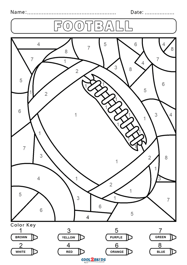 Football Color by Number Coloring Page