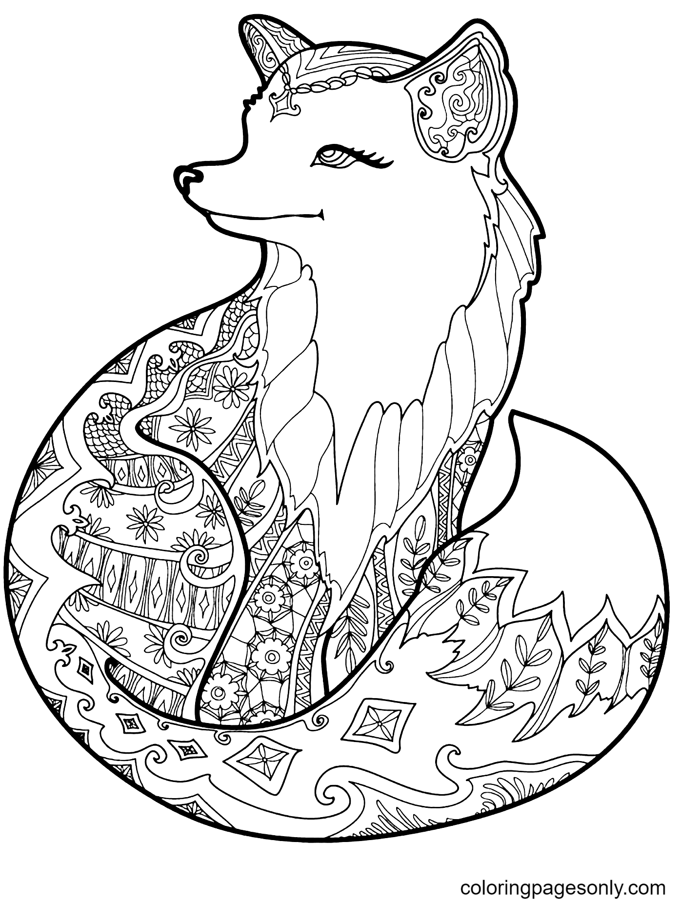 Fox with Beautiful Patterns Coloring Page