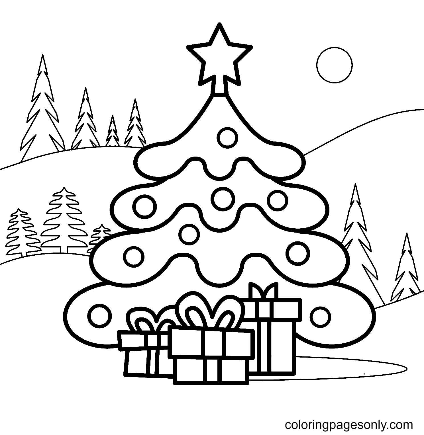 Pagina da colorare di albero di Natale gratis