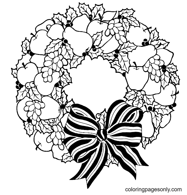 Free Xmas Wreath Coloring Page