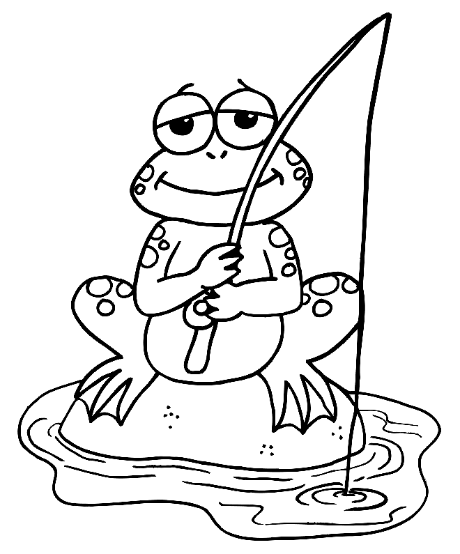 Раскраска Лягушка на рыбалке