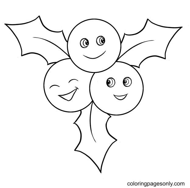 Funny Christmas Holly Coloring Pages