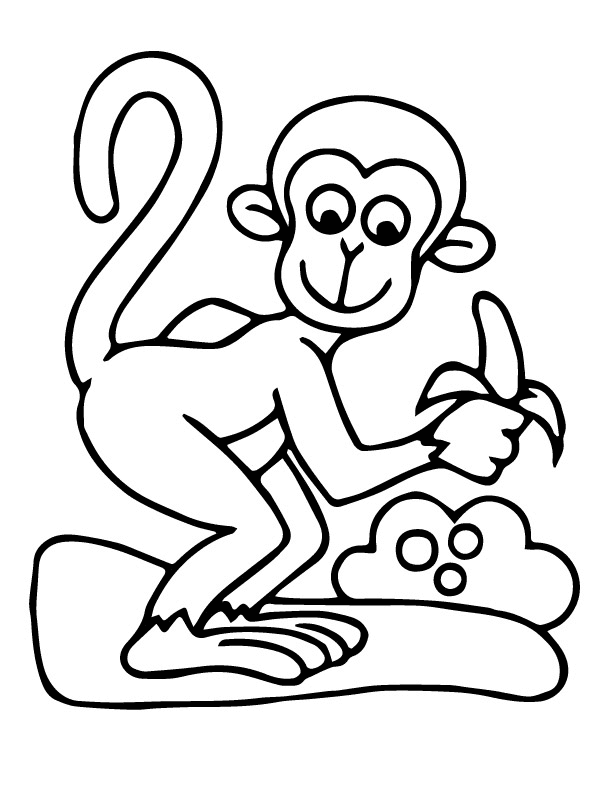 Funny Monkey With Banana Coloring Page