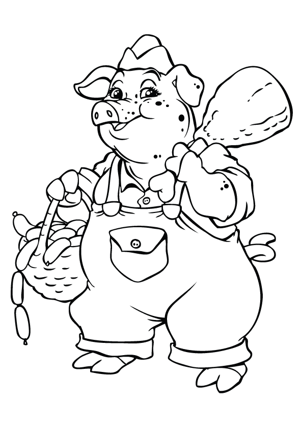 Funny Pig Butcher Coloring Page