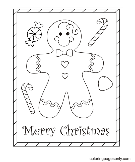 Gingerbread Boy Card Coloring Pages