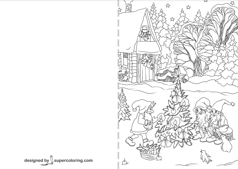 Гномы украшают елочную открытку из рождественских открыток