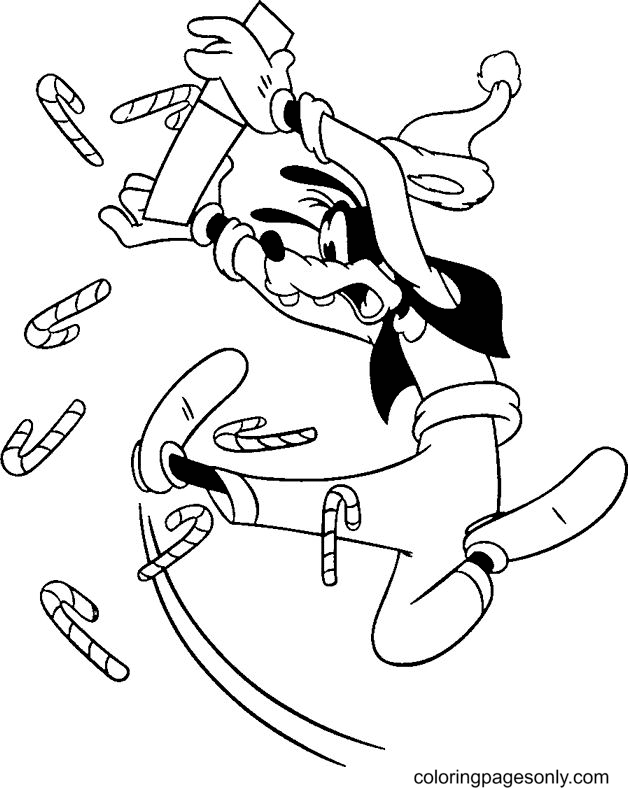 Goofy Dropping Candy Canes Coloring Page