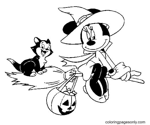 Halloween Minnie and Kitty Coloring Page