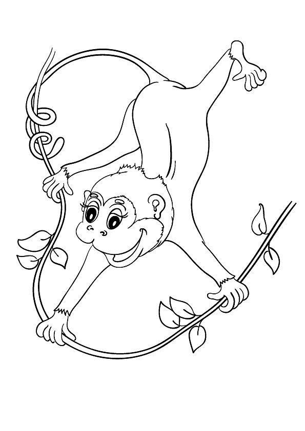 Hanging Monkey on Tree Coloring Page