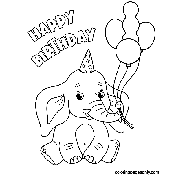 Happy Birthday with Elephant Coloring Pages