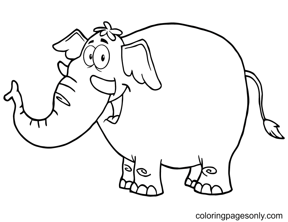 Happy Cartoon Elephant Coloring Page
