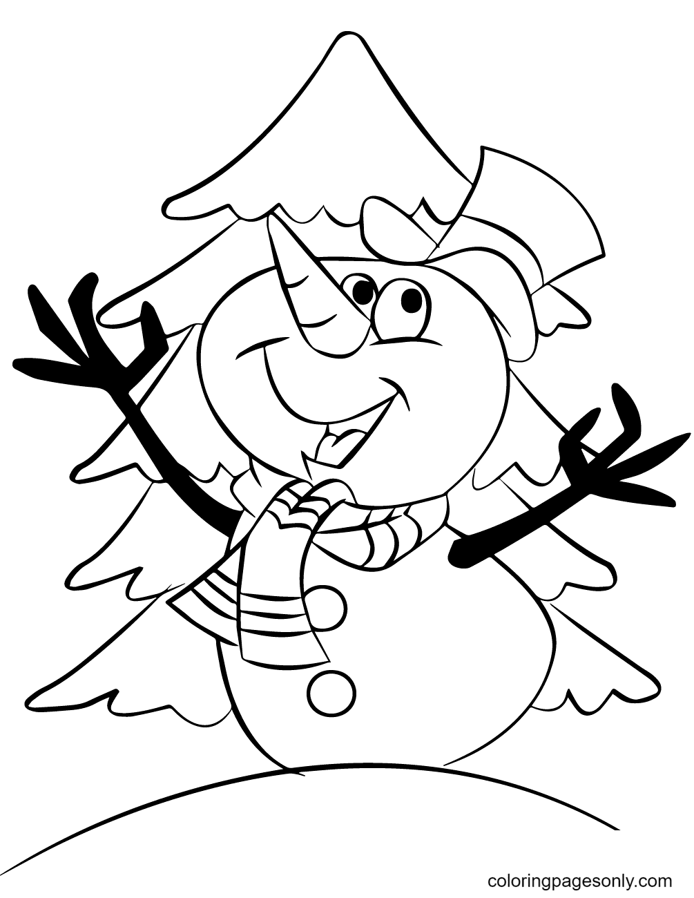 Happy Cartoon Snowman Coloring Page