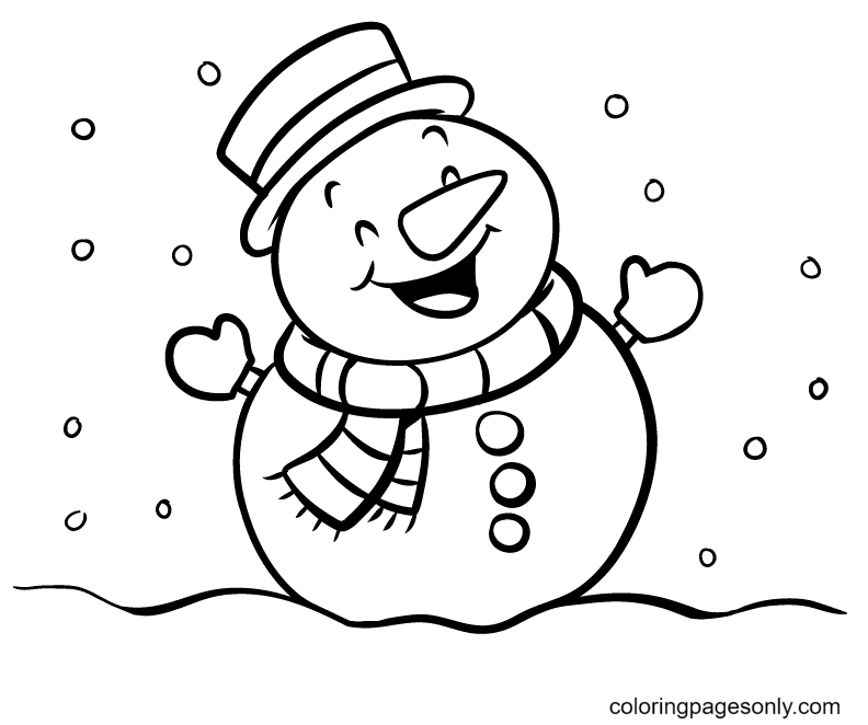 Muñeco de nieve feliz Página para colorear