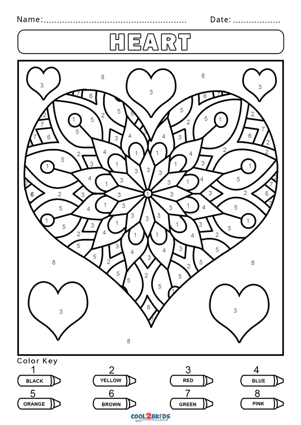 Heart Color by Number Coloring Pages
