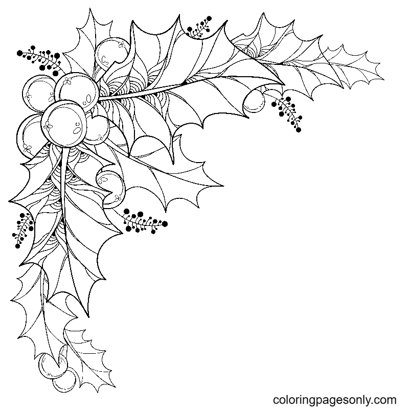 Holly Leaves and Berries Coloring Page