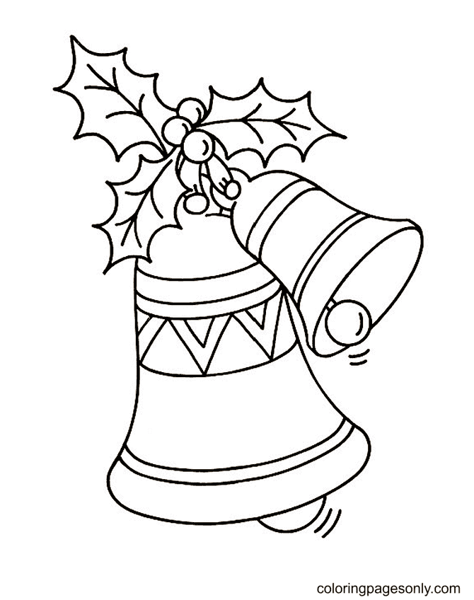 Holly and Christmas Bell Coloring Pages
