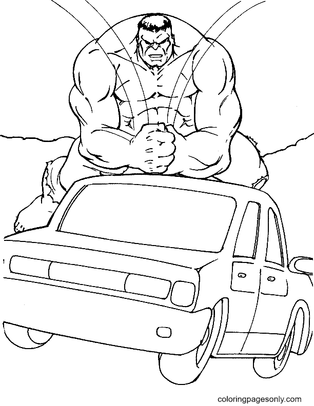 Hulk is Breaking The Car Coloring Page