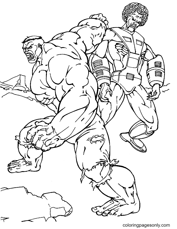 Pagina da colorare di Hulk sta combattendo