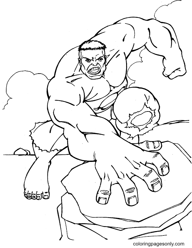 Hulk is Pushing The Rocks Coloring Page