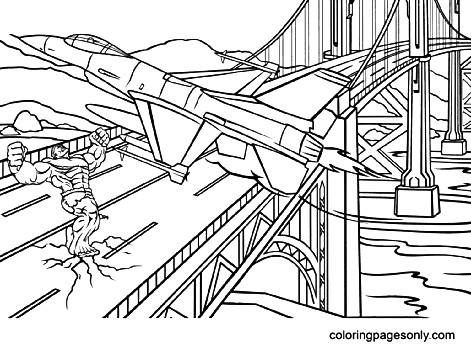 Hulk On The Bridge Coloring Pages
