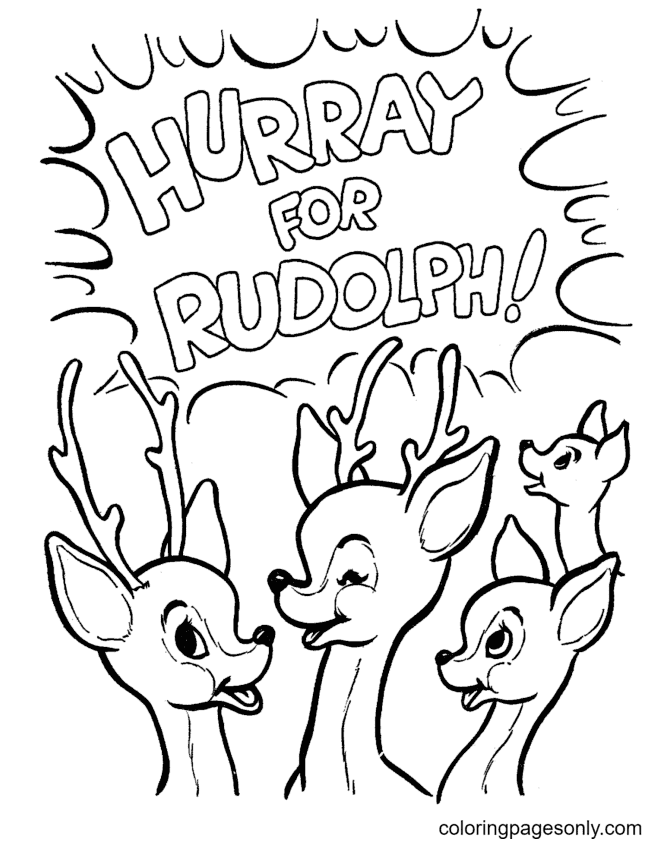 Hurray For Rudolph Coloring Page