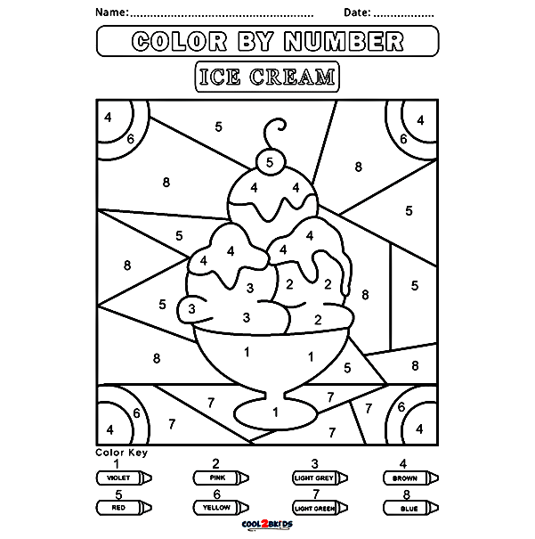 Ice Cream Color by Number Coloring Page