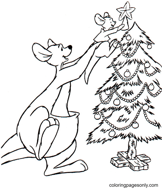 Kangoroo يضع النجمة على شجرة عيد الميلاد من حيوانات عيد الميلاد