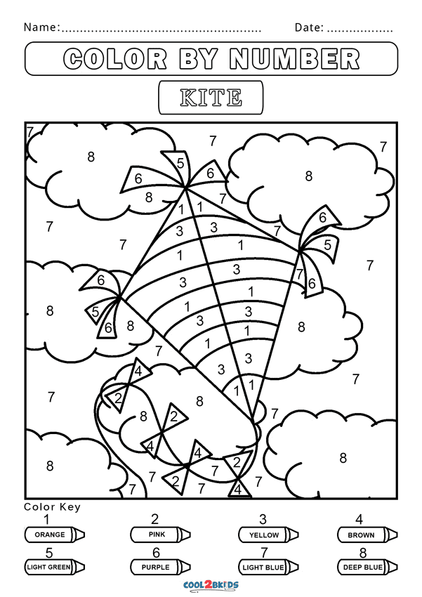 Kite Color by Number Coloring Pages