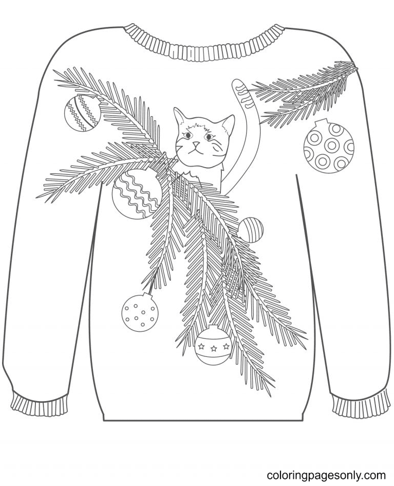 Chaton dans un pull d’arbre de Christmas Sweater