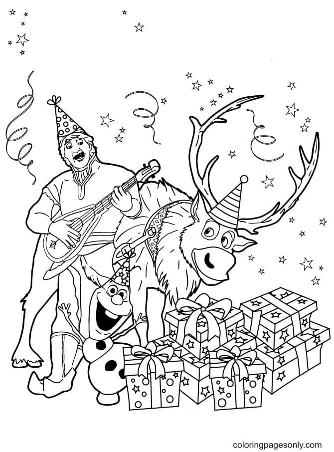 Kristoff, Sven And Olaf Coloring Page
