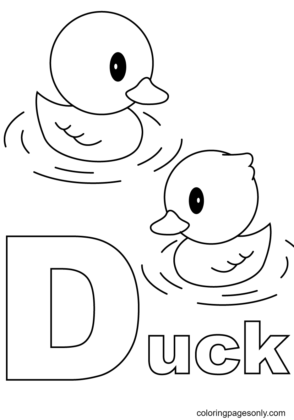 Letter D is for Duck Coloring Page