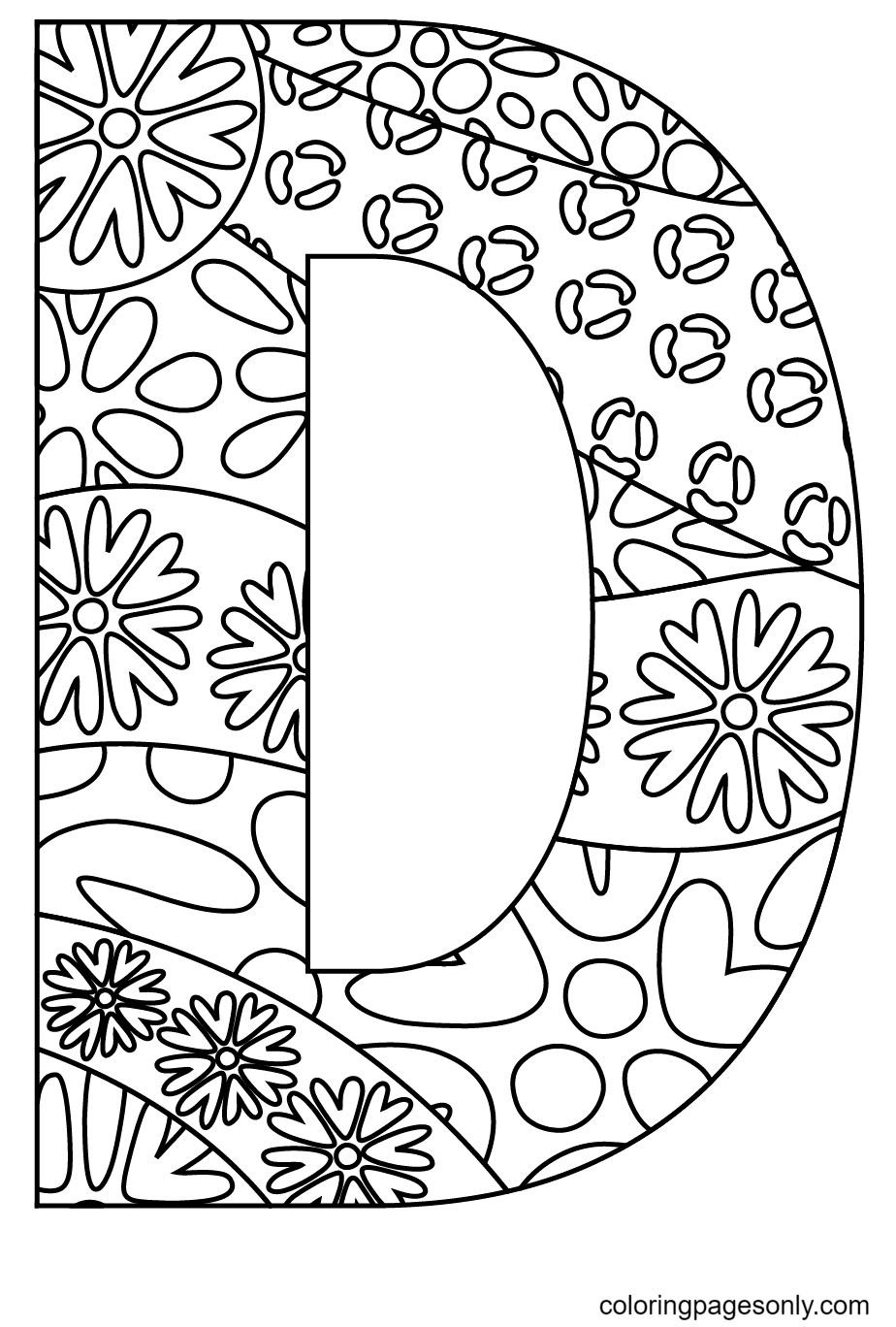 Letter D with Pattern Coloring Page