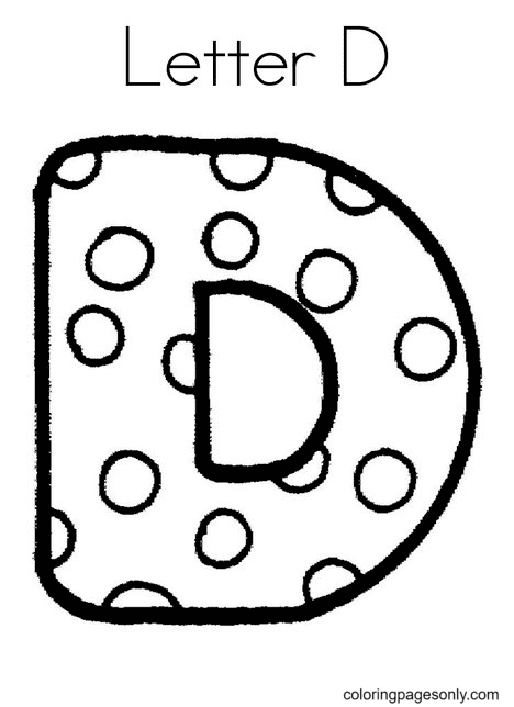 Letter D with Polka Dot Coloring Page