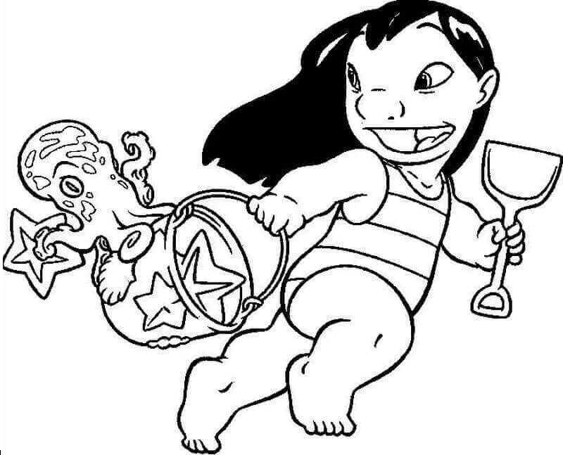 Lilo Enjoying At The Beach Coloring Page