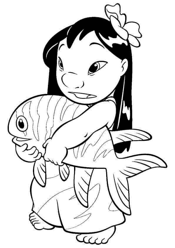 Lilo houdt een grote vis vast van Lilo & Stitch