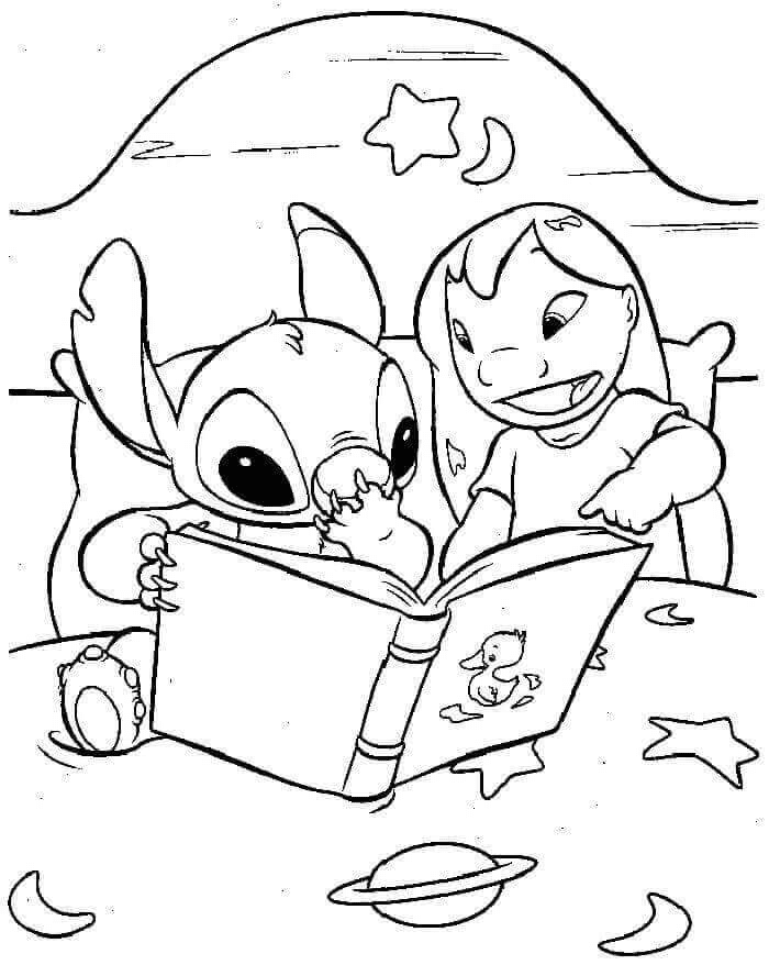 Lilo Reading To Stitch Coloring Page